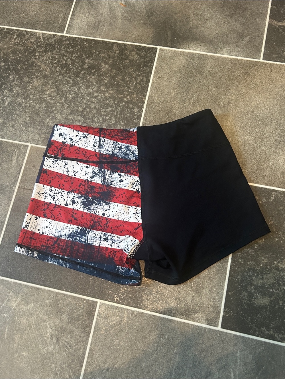 Born Primitive Black Athletic Shorts with Distressed American Flag Panel - Picture 2 of 3